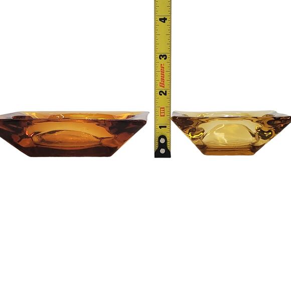 Vtg Lot of 2 Amber Glass MCM Slotted Square 3" & 4.5" Ashtray Bundle Collectible - Picture 3 of 14